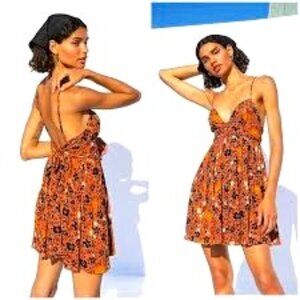 FREE PEOPLE X REVOLVE Kaley Mini Dress Copper Floral Size 14 Babydoll Boho